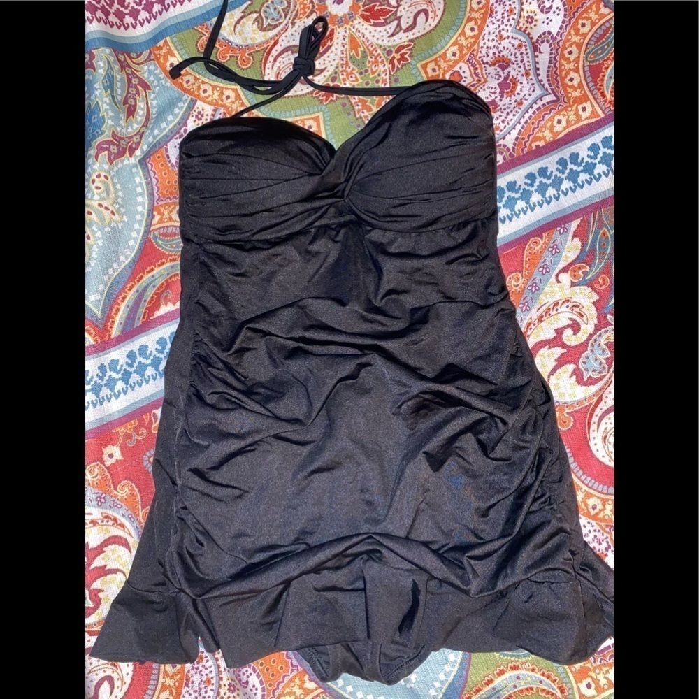 Allen b ruched slimming pin up skirt 1pc suit - Picture 2 of 10